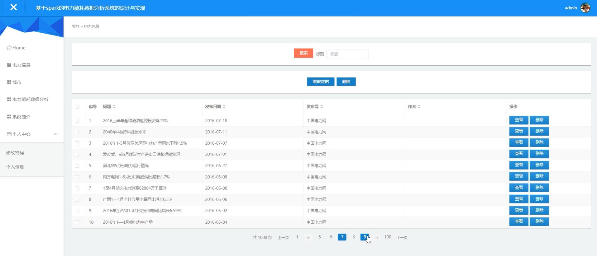 基于spark的电力能耗数据分析系统的设计与实现[python]—计算机毕业设计源码+文档